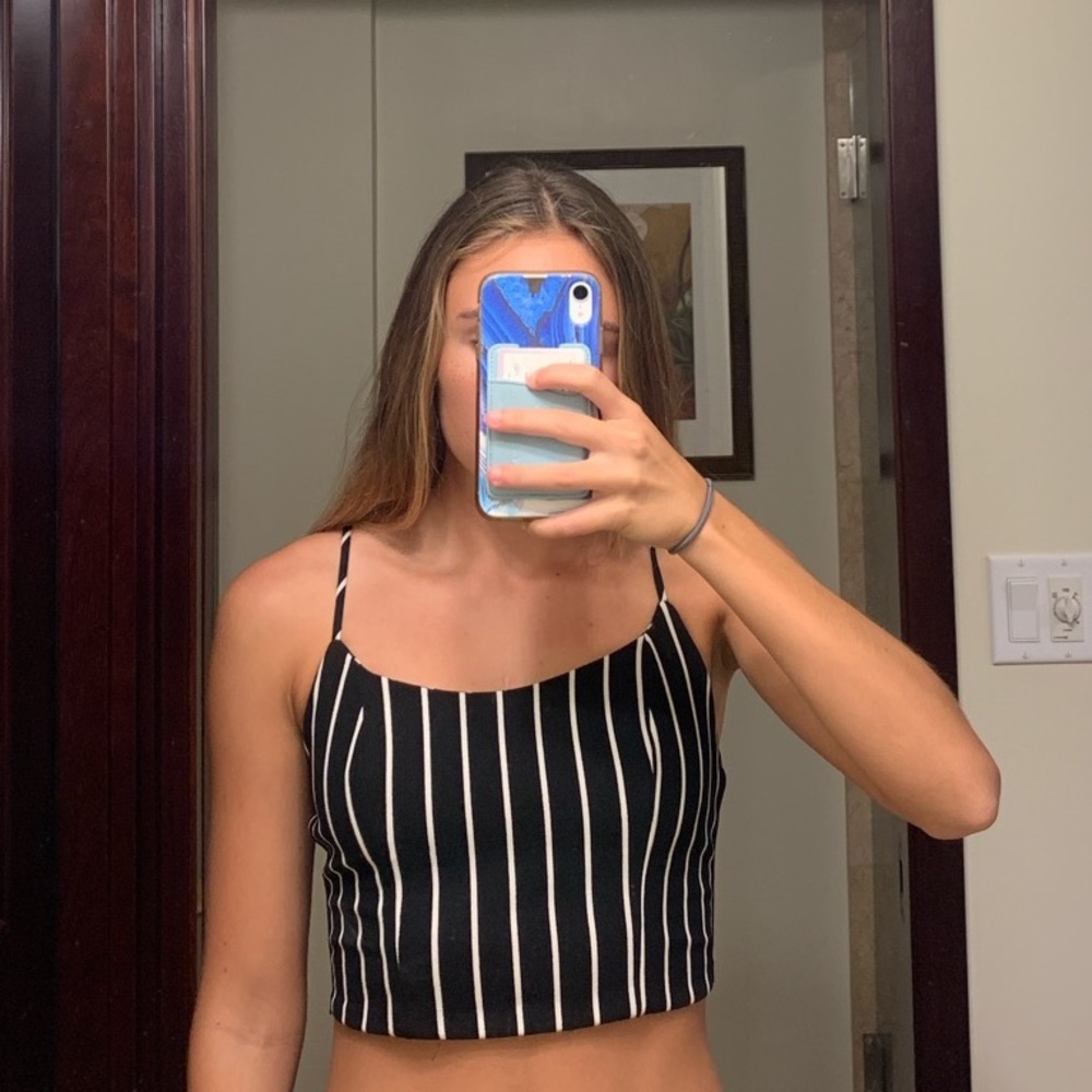 striped black and white tank top
